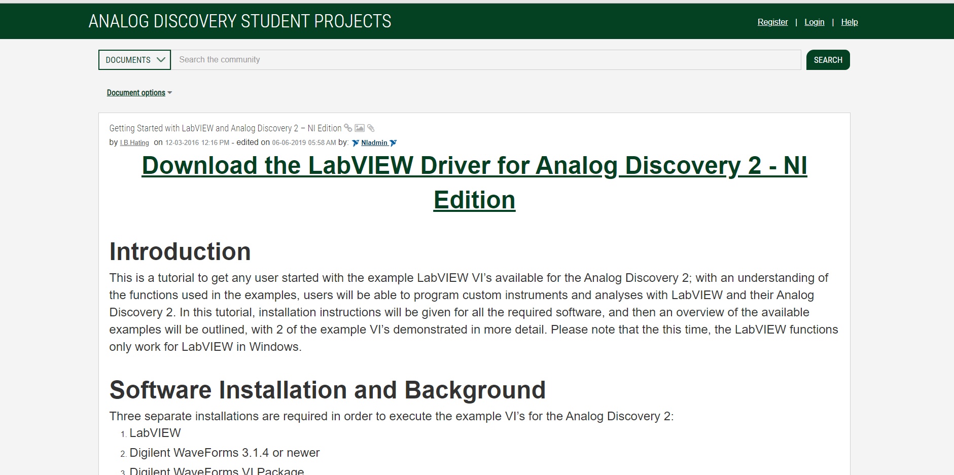 下載適用於Analog Discovery 2的LabVIEW驅動程序